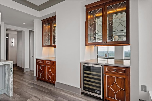 3630 Peachtree Rd NE Unit 2207, Atlanta, GA 30326 - indoor dry bar featuring wine cooler, dark wood-style floors, and recessed lighting