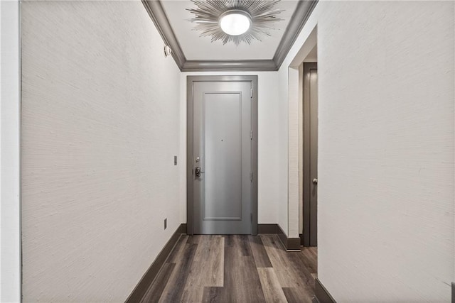 3630 Peachtree Rd NE Unit 2207, Atlanta, GA 30326 - hallway with dark wood-style flooring, baseboards, and crown molding
