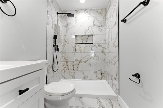 376 Wayside Ln, Dallas, GA 30132 - full bathroom with marble finish flooring, vanity, a tile shower, and recessed lighting