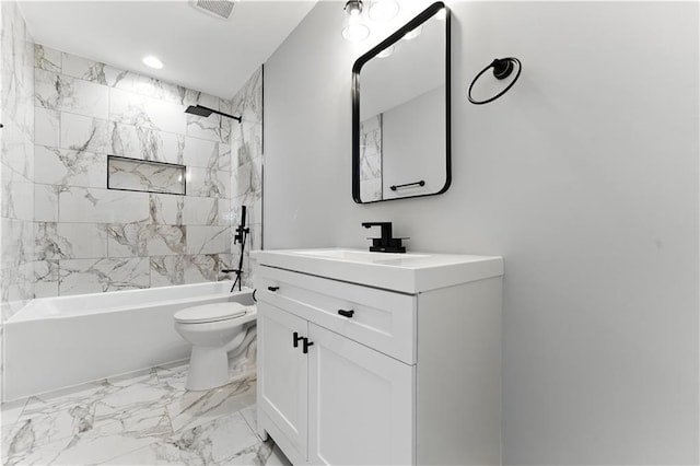 376 Wayside Ln, Dallas, GA 30132 - full bathroom with vanity, marble finish floors, shower / tub combination, and recessed lighting