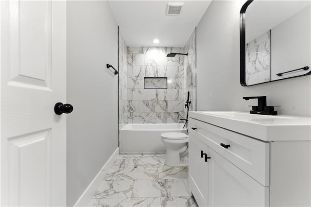 376 Wayside Ln, Dallas, GA 30132 - full bathroom featuring marble look tile flooring, vanity, shower / tub combination, and recessed lighting