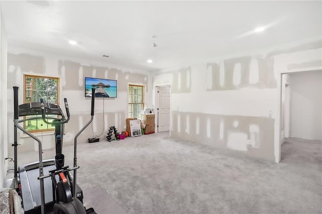 workout area with light carpet