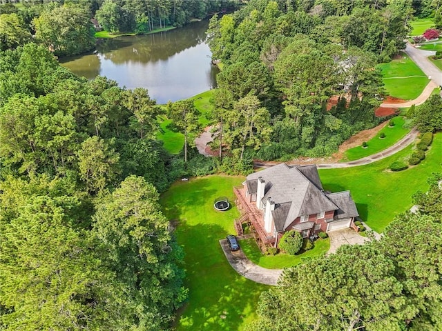 drone / aerial view featuring a water view