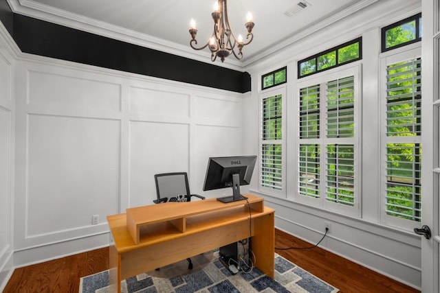 201 Hunley Ct, Alpharetta, GA 30005 - office featuring a notable chandelier, a decorative wall, ornamental molding, and visible vents