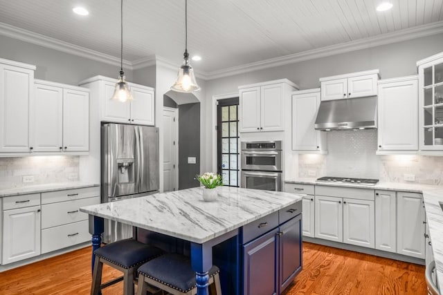 201 Hunley Ct, Alpharetta, GA 30005 - kitchen with white cabinets, stainless steel appliances, under cabinet range hood, and recessed lighting