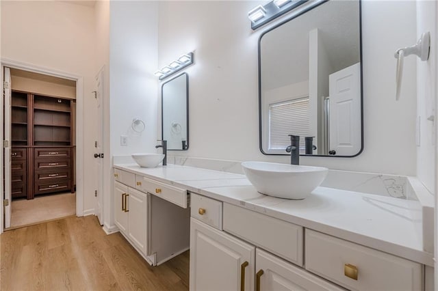 bathroom featuring hardwood / wood-style flooring and vanity