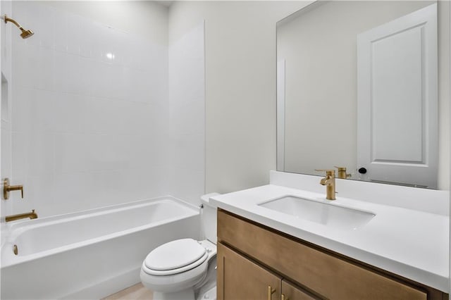 full bath with toilet, washtub / shower combination, and vanity