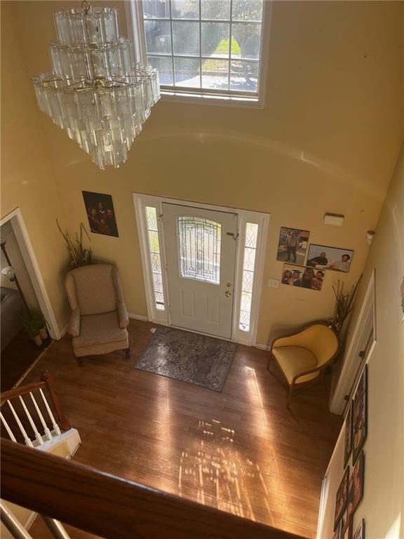 entrance foyer with plenty of natural light and wood-type flooring