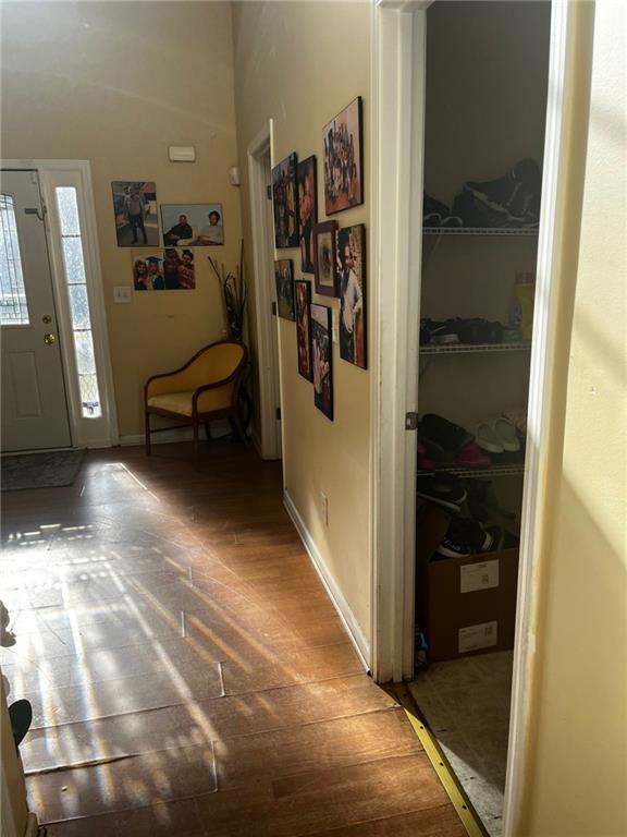 foyer entrance featuring wood-type flooring