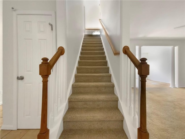 stairway with carpet floors