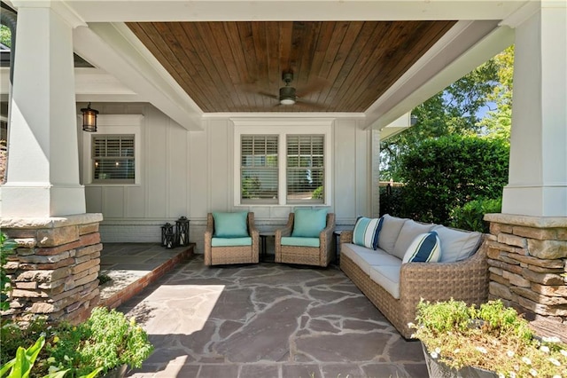 view of patio / terrace featuring outdoor lounge area and ceiling fan