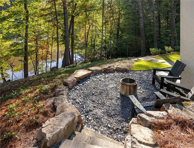 view of yard with a water view