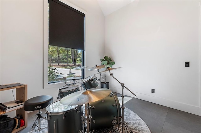 office space with vaulted ceiling