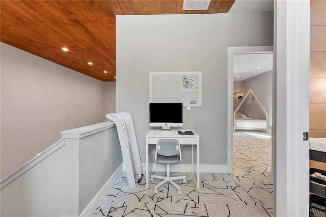 office space with wooden ceiling