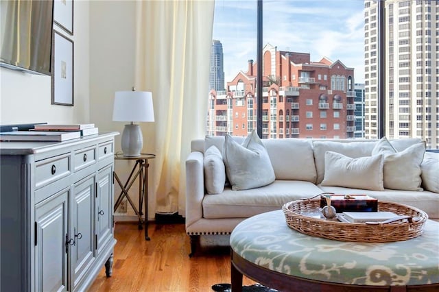 interior space with a view of city and an outdoor living space