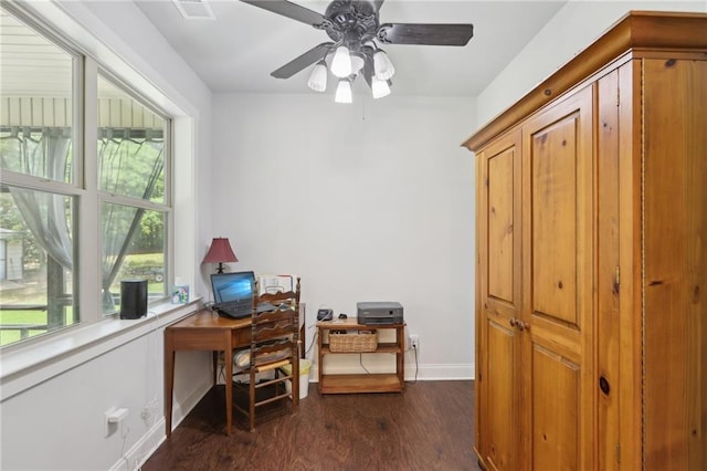 411 Johnson Rd, Locust Grove, GA 30248 - home office featuring dark wood-style flooring and ceiling fan