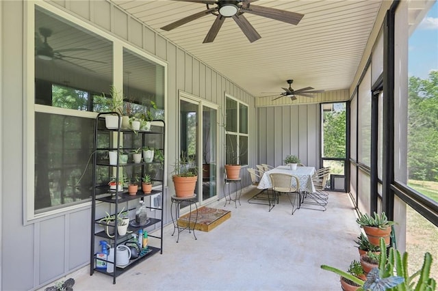 411 Johnson Rd, Locust Grove, GA 30248 - sunroom / solarium featuring ceiling fan and outdoor dining area