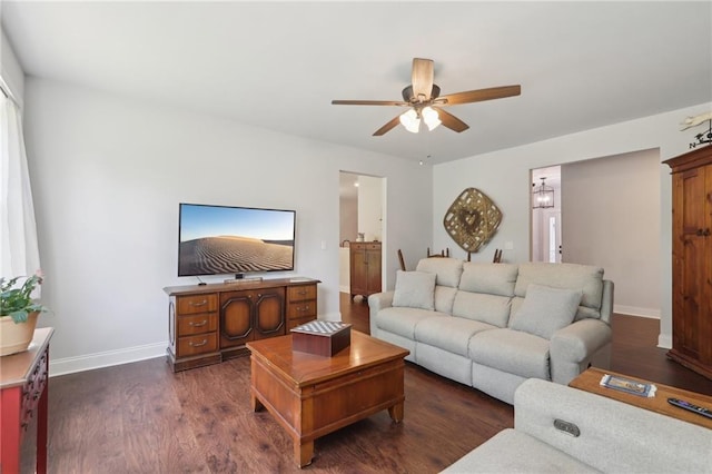 411 Johnson Rd, Locust Grove, GA 30248 - living area featuring a ceiling fan and dark wood finished floors