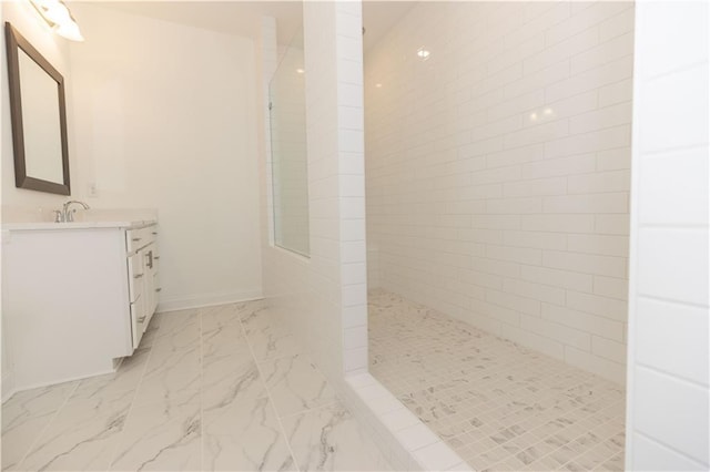 702 Dodd Ln Unit 159, Buford, GA 30518 - full bath with baseboards, a walk in shower, marble finish floor, and vanity