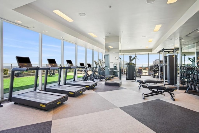 gym featuring expansive windows