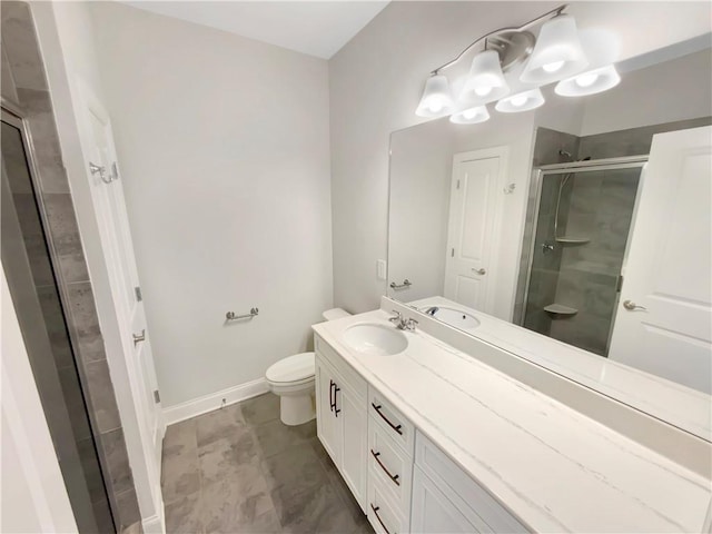 108 Hickory Run, Canton, GA 30115 - bathroom with vanity, baseboards, a stall shower, and toilet