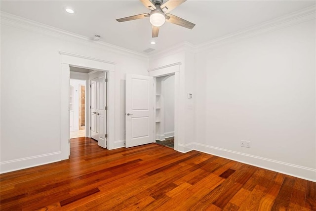 2855 Middlecreek Way Unit 2855, Cumming, GA 30041 - unfurnished bedroom with wood finished floors, baseboards, crown molding, a ceiling fan, and recessed lighting