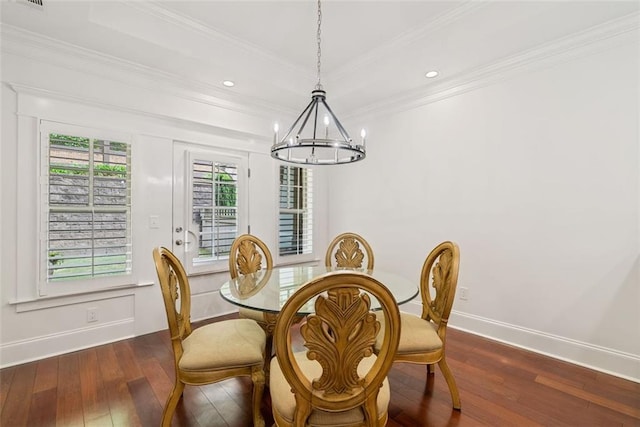 2855 Middlecreek Way Unit 2855, Cumming, GA 30041 - dining area featuring a chandelier, hardwood / wood-style flooring, crown molding, baseboards, and recessed lighting