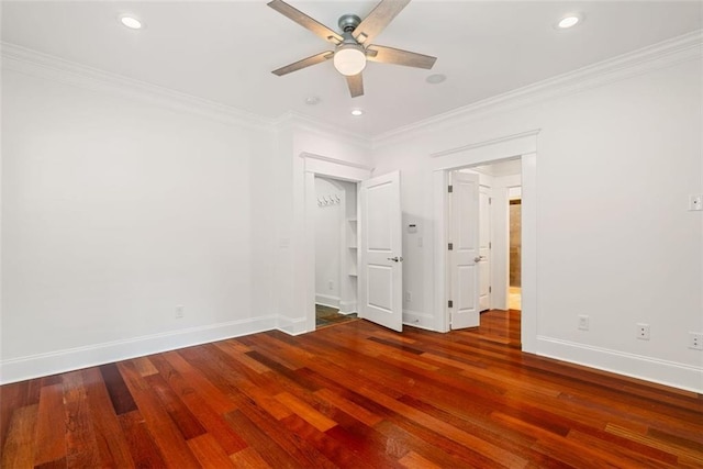 2855 Middlecreek Way Unit 2855, Cumming, GA 30041 - empty room featuring a ceiling fan, ornamental molding, wood finished floors, recessed lighting, and baseboards