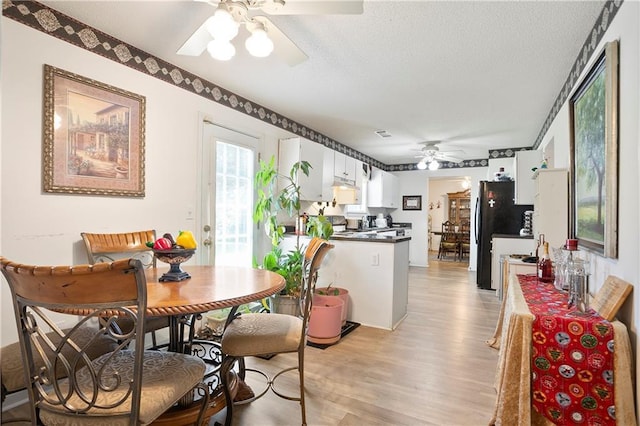 3405 Spring Chase Ln, Ellenwood, GA 30294 - dining room featuring ceiling fan, light wood-style floors, and a textured ceiling