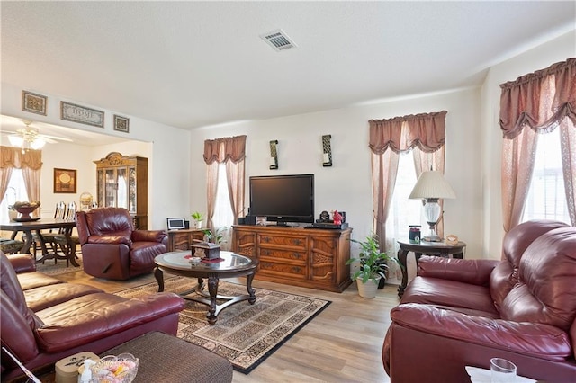 3405 Spring Chase Ln, Ellenwood, GA 30294 - living area featuring plenty of natural light, light wood-type flooring, and a ceiling fan