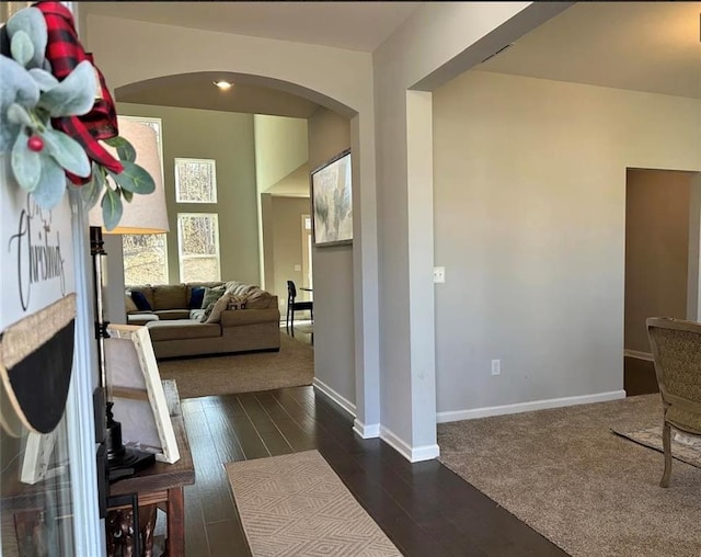 corridor featuring dark hardwood / wood-style flooring