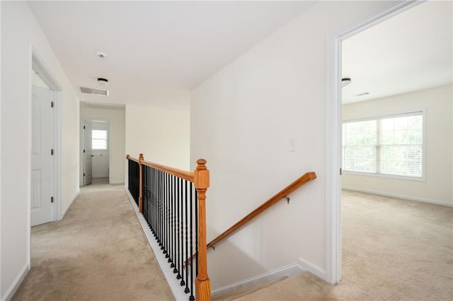 558 Olympic Way, Acworth, GA 30102 - hallway with an upstairs landing and carpet floors