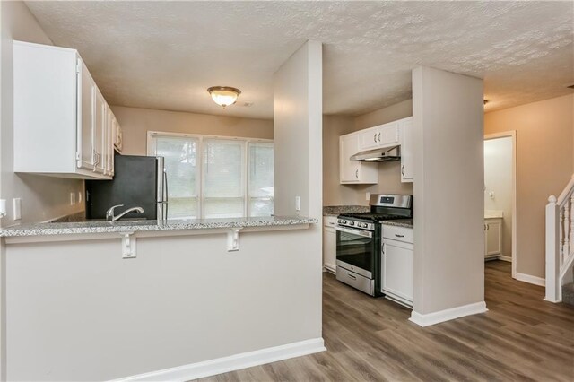 4893 Autumn Cir, Stone Mountain, GA 30088 - kitchen featuring white cabinets, under cabinet range hood, and stainless steel appliances