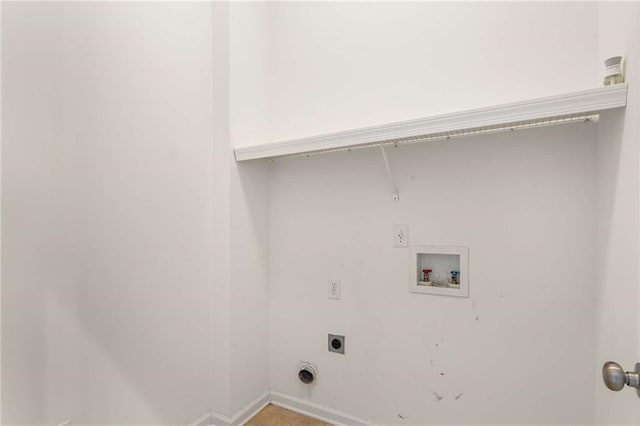 washroom with laundry area, hookup for a washing machine, electric dryer hookup, and baseboards