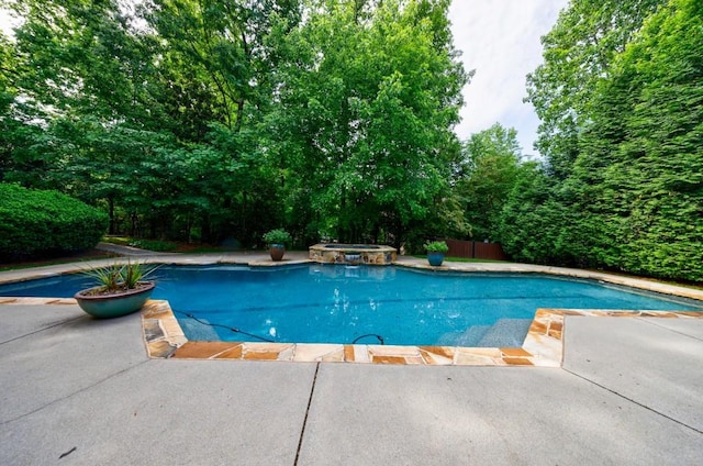 view of swimming pool featuring a patio area and a pool with connected hot tub