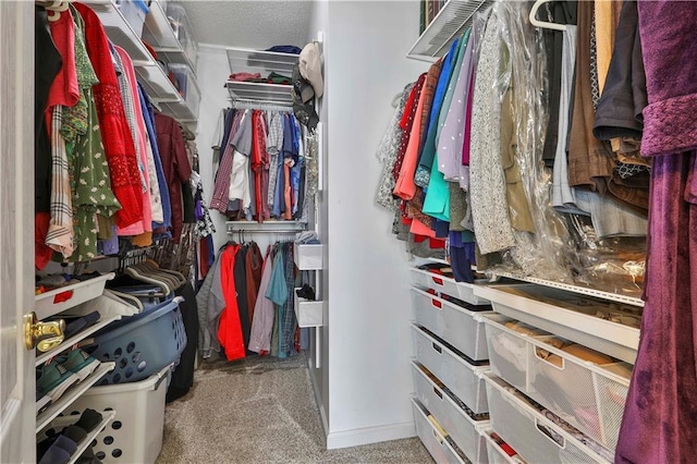 spacious closet with light colored carpet