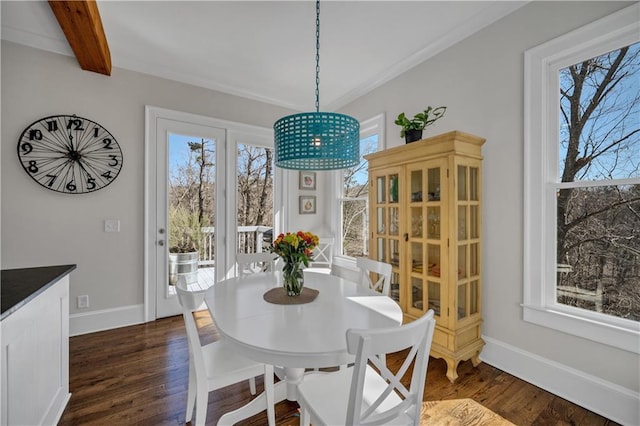 dining room with baseboards and dark wood-style flooring
