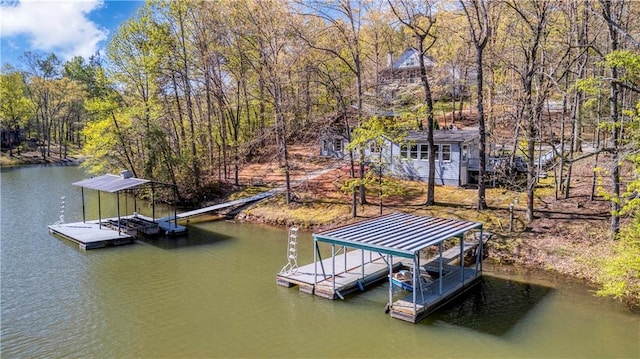 dock area featuring a water view