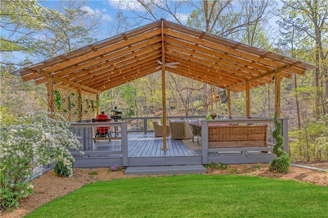deck featuring a yard