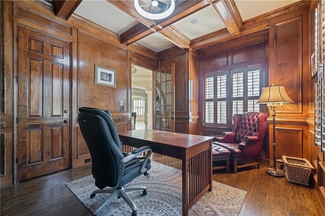 2260 Wood Falls Dr, Cumming, GA 30041 - dining area with dark wood-style flooring, ornate columns, a notable chandelier, and ornamental molding