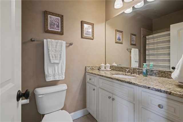2260 Wood Falls Dr, Cumming, GA 30041 - bathroom featuring toilet, baseboards, tile patterned flooring, and vanity