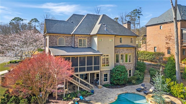 2260 Wood Falls Dr, Cumming, GA 30041 - pool featuring a deck, an in ground hot tub, stairs, and a patio area