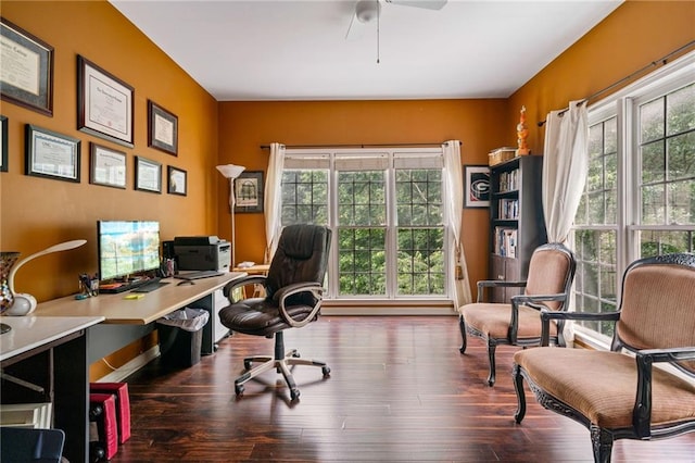 1360 Woodvine Way, Alpharetta, GA 30005 - home office featuring healthy amount of natural light, a ceiling fan, and wood finished floors
