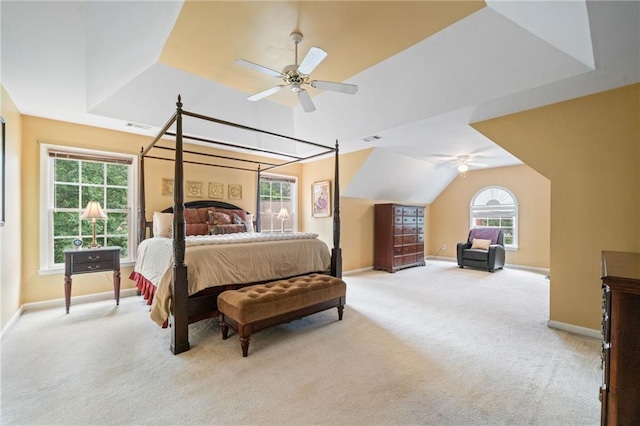 1360 Woodvine Way, Alpharetta, GA 30005 - bedroom with light carpet, vaulted ceiling, and baseboards
