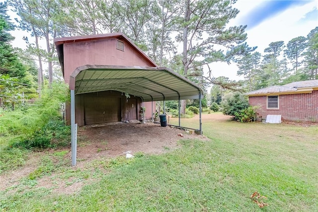 view of car parking with a yard and a carport