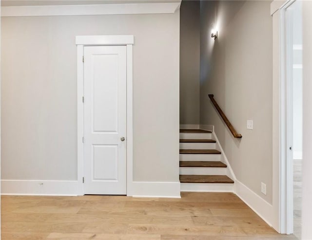 staircase featuring hardwood / wood-style floors