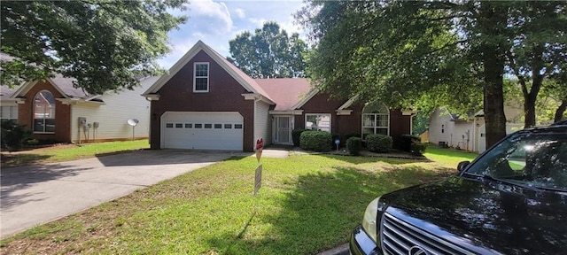 2703 Hillvale Cove Dr, Lithonia, GA 30058 - view of front facade with a garage, concrete driveway, a front yard, and brick siding