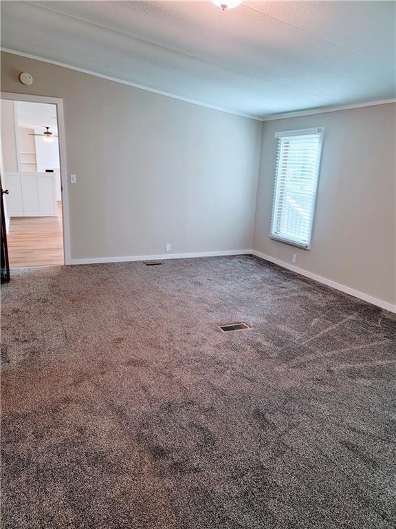 3735 Fir Dr, Buford, GA 30518 - unfurnished room featuring crown molding, visible vents, baseboards, and carpet