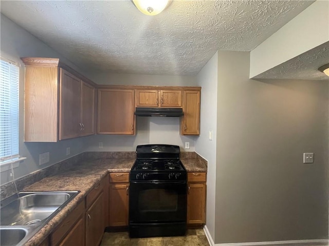 1374 To Lani Farm Rd, Stone Mountain, GA 30083 - kitchen featuring under cabinet range hood, a sink, black gas range oven, and a wealth of natural light