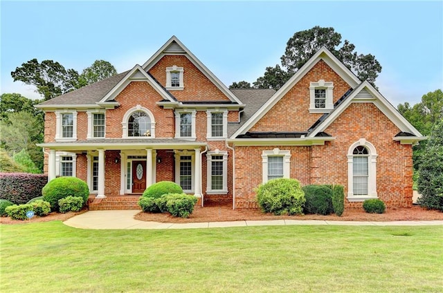 view of front of home with a front yard and a porch